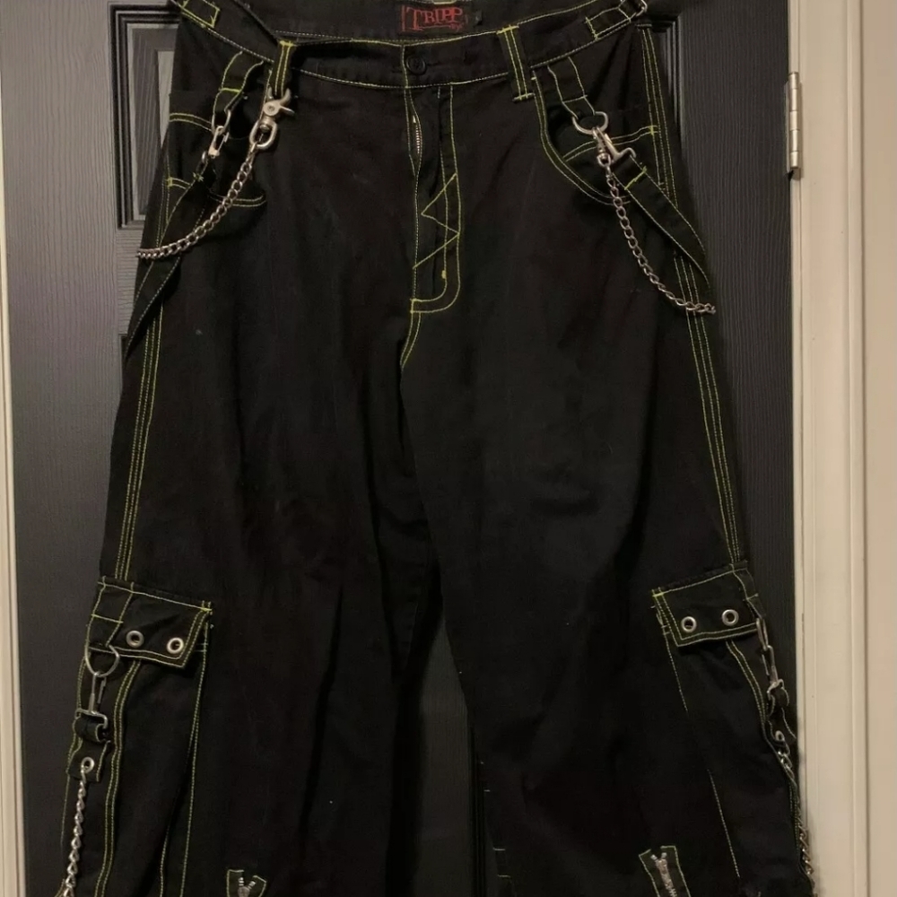 Tripp NYC Strappy Baggy Blank pants with yellow stitching